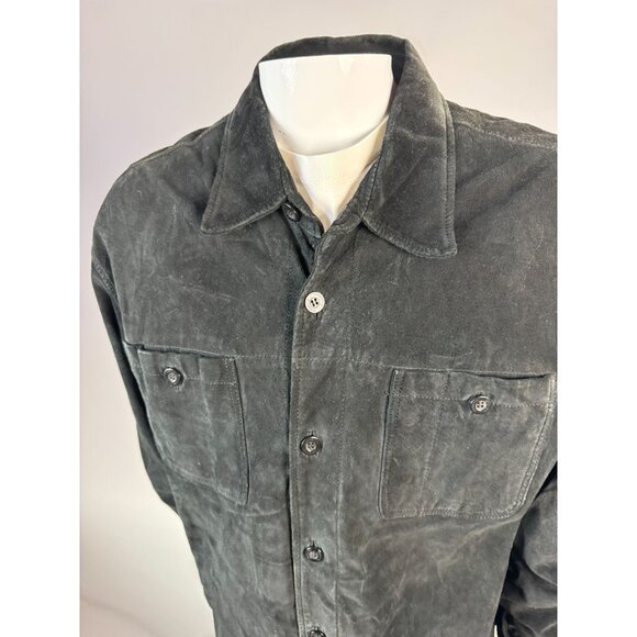 Claiborne Mens Large Suede Leather Button-Up Shirt Jacket Black - Picture 7 of 16